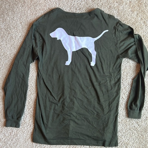PINK Victoria's Secret Tops - Pink Victoria’s Secret logo dog long sleeve tee shirt top green white size small